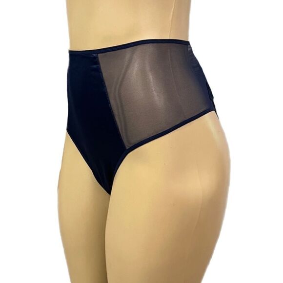 Victorias Secret LUXE Dragón Embroidered Satin Mesh Cheeky Panty Navy Large - Picture 4 of 4